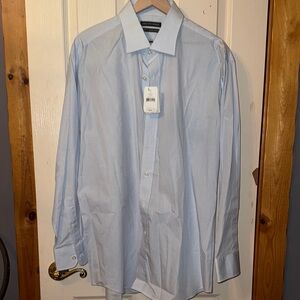 Saks Fifth Avenue Blue Dress Shirt with Subtle Checkered Design